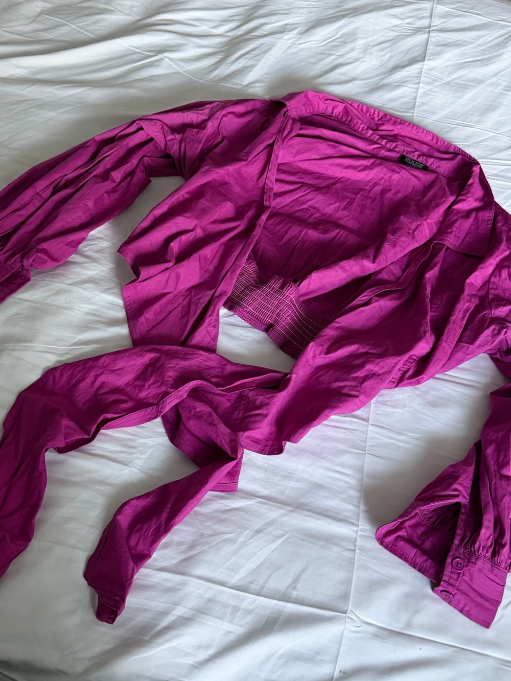 Fuchsia Tie-Front Blouse crop - Picture 1 of 3